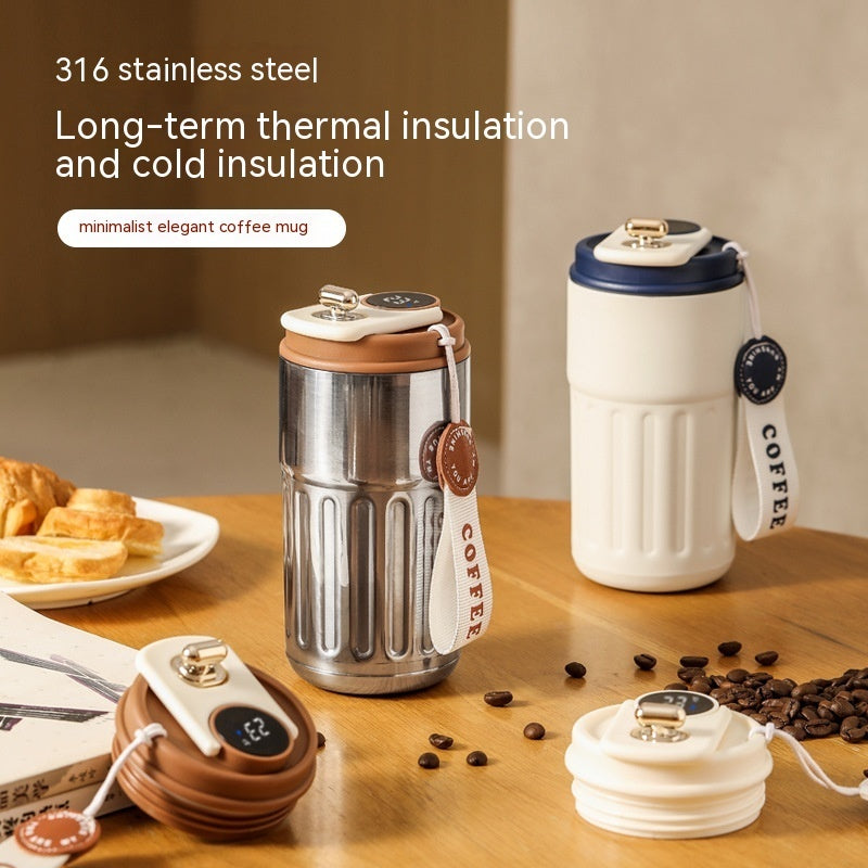 Botella Térmica Digital Inteligente de Acero Inoxidable – Vaso Portátil Aislado de 450 ml para Café y Agua, Ideal para Coche, Mantiene la Temperatura Fría o Caliente