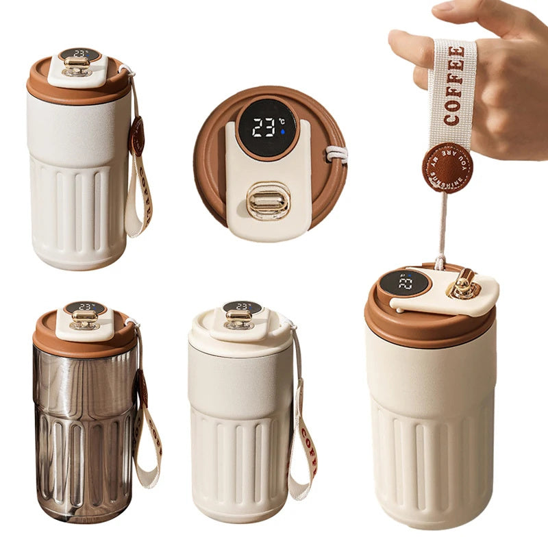 Botella Térmica Digital Inteligente de Acero Inoxidable – Vaso Portátil Aislado de 450 ml para Café y Agua, Ideal para Coche, Mantiene la Temperatura Fría o Caliente